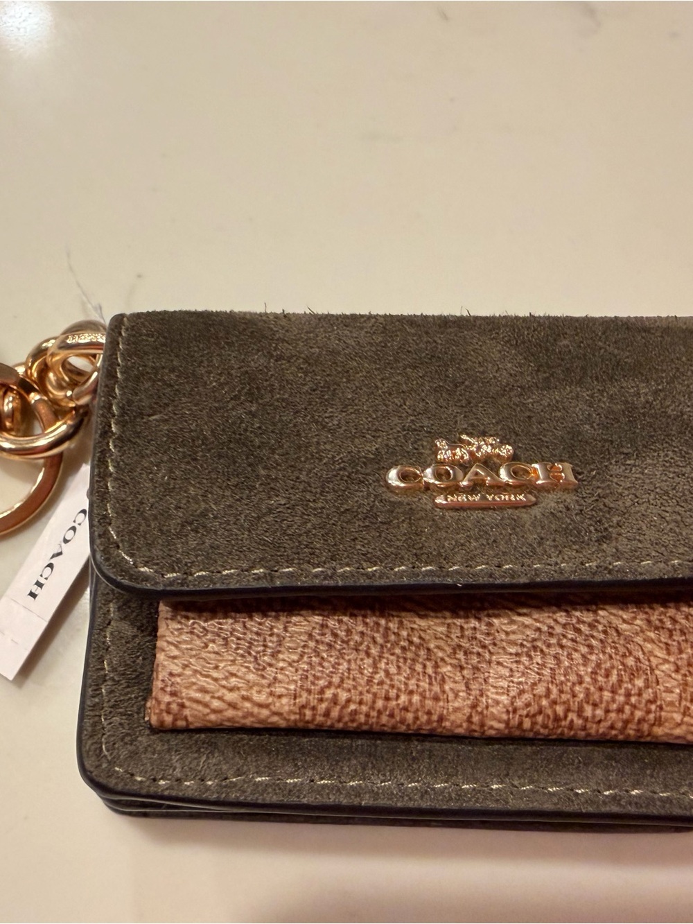 Mini NWT Coach Pocket Wallet in Olive green Suede with Signature Canvas - Picture 3 of 8